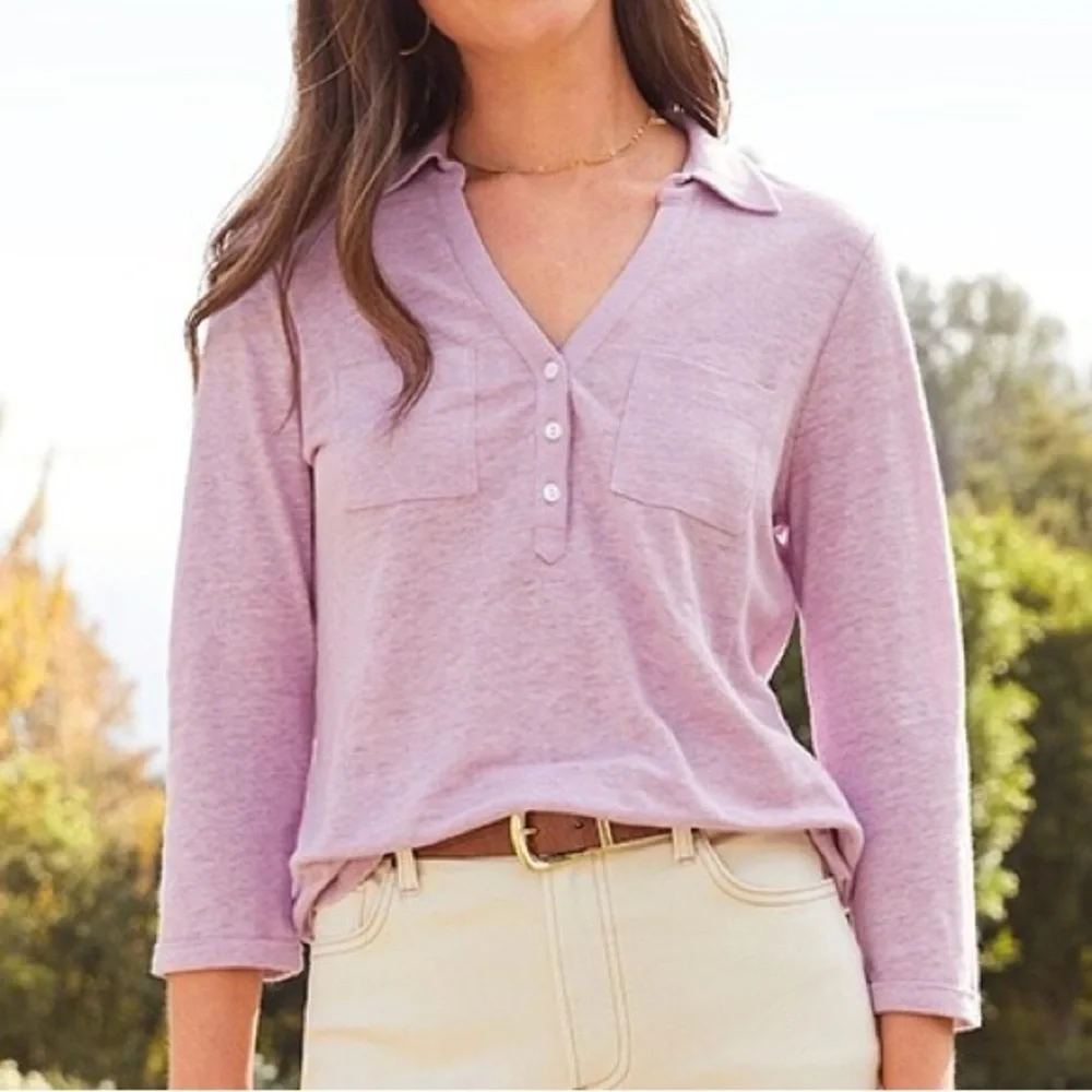 Chico's Linen Breezy Pocket V-Neck Top